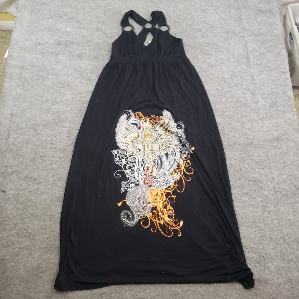 S-Twelve Dress Womens XS Black Maxi Tank‎ V-neck Graphic Sleeveless Rhinestone